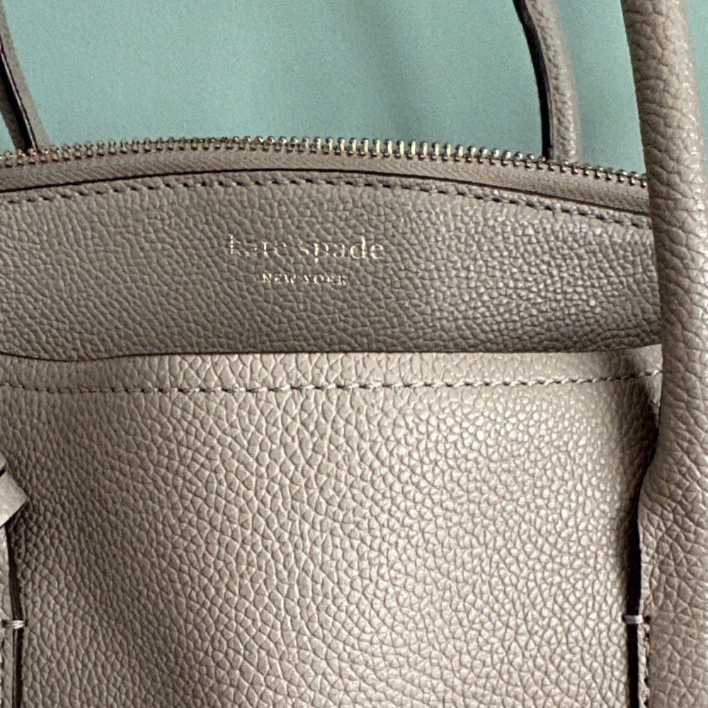 kate spade Gray Pebbled Leather Tote with Gold Logo